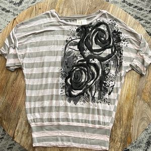 4/$25 Fresh Brewed striped rose dolman shirt